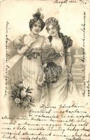 12 db RÉGI motívumlap, hölgyek, közte 3 Usabal aláírásával / 12 pre-1945 motive cards, ladies, among...