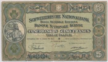 Svájc 1926. 5Fr T:III- ly. Switzerland 1926. 5 Francs C:F hole Krause 11g