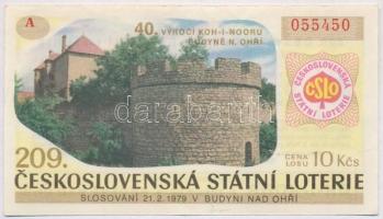 Csehszlovákia 1979.  "209. Československá Státní Loterie (209. Csehszlovák Állami Lottó)" lottó szelvény 10K értékben T:II- Czechoslovakia 1979. "209. Československá Státní Loterie (209. Czechoslovak State Lottery)"  lottery ticket about 10 Korun C:VF