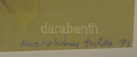 Macskássy Izolda (1945-): Virágok. Kollázs, festett selyem, jelzett, üvegezett keretben, 53×32 cm