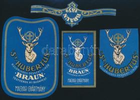 cca 1930-1940 St. Hubertus italcímke, 4 db, Braun Testvérek Rt., Posner Műintézet