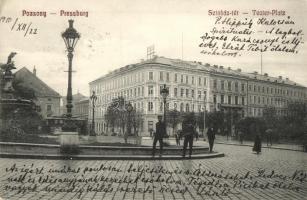 Pozsony, Pressburg, Bratislava; Színház tér, villamos, Hotel Savoy szálloda / square, tram, hotel (EK)