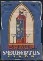cca 1930-1940 2 db St. Hubertus italcímke + Kónya Zoltán (1891-?) által tervezett St. Hubertus reklámplakát, szakadt, 23x16 cm