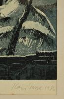 Kéri Imre (1945-): Flamand tél. Rézkarc, papír, jelzett, üvegezett keretben, 19×39 cm