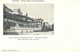 Budapest I. Királyi vár,  'Anyák tápláljátok kicsikéteket Nestlé-féle gyermekliszttel, mely tiszta alpesi tejet tartalmaz' Nestlé reklámmal / Königl. Burg mit Schlossgarten, Serie H. Nestlé No. 10. (EK)