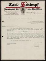1935 Nürnberg, arl Schimpf Kunstanstalt gépelt levél hivatali ügyekben, díszes reklámos fejléces papíron