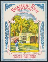 cca 1910 Braziliai Rum italcímke, Braun Testvérek, Posner, 10,5x8 cm