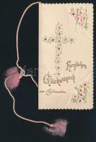 1901 Litografált, dombornyomott confirmációs emlékkártya. / Embossed litho confirmation booklet. 6x10 cm