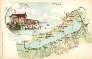 Siófok, Balaton térkép, Károlyi Gy. kiadása, litho