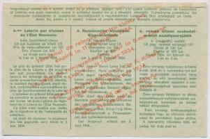 Románia 1934. "Loteria de Stat Romania" Román Állami Lottó negyedik osztály egy nyolcad so...