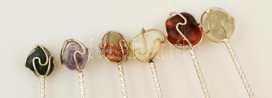 6 db féldrágakövekkel díszített koktélkanál, h: 21 cm