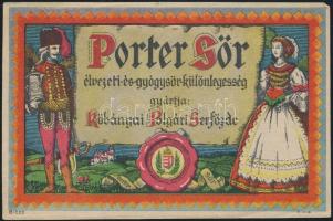 cca 1940 Kőbányai Polgári Serfőzde Porter Sör, Biczó András (1888-1957) által tervezett sörcímke, 8,5x13 cm