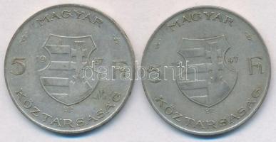 1947. 5Ft Ag "Kossuth" (2x) T:2,2- patina 
Adamo F8.1