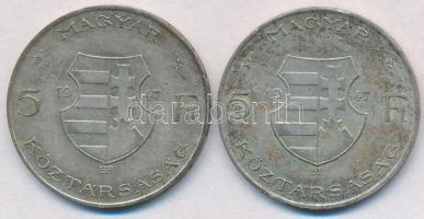 1947. 5Ft Ag "Kossuth" (2x) T:2,2- patina 
Adamo F8.1