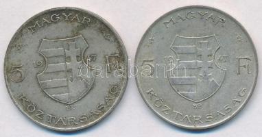 1947. 5Ft Ag "Kossuth" (2x) T:2,2- patina 
Adamo F8.1