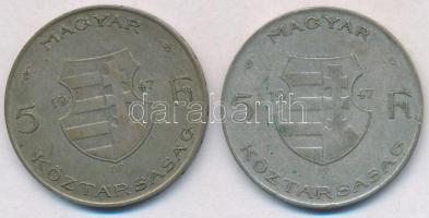 1947. 5Ft Ag "Kossuth" (2x) T:2,2- patina 
Adamo F8.1
