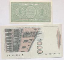 Olaszország 1944. 1L + 1982. 1000L T:I,I-
Italy 1944. 1 Lira + 1982. 1000 Lire C:UNC,AU
Krause 29b...