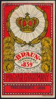 cca 1930 Braun Testvérek Császárkörte likőr italcímke, Posner, litho, 12,5x7 cm