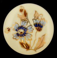 Zsolnay búzavirág mintás porcelán ékszerdobozka, kézzel festett, jelzett, hibátlan, 4x2,5 cm