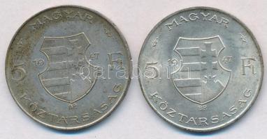 1947. 5Ft Ag "Kossuth" (2x) T:2,2- kis patina 
Adamo F8.1