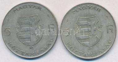 1947. 5Ft Ag "Kossuth" (2x) T:2,2- kis patina 
Adamo F8.1