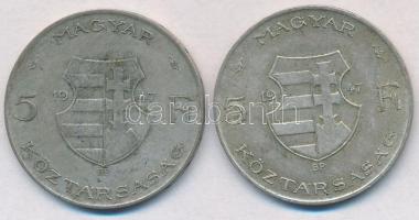 1947. 5Ft Ag "Kossuth" (2x) T:2,2- patina 
Adamo F8.1