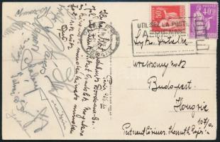 1936 A Ferencváros labdarúgó csapatának párisi útjáról küldött képeslap a játékosok (pl.: Szalai, Tátrai, Lyka stb...) aláírásával. /  1931 Signed postcard of the FTC from France