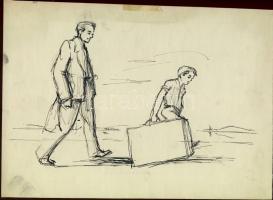 15 db karikatúra, rajz és vázlat különböző művészektől (érdekes tétel)