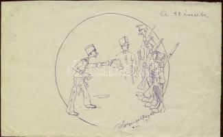 15 db karikatúra, rajz és vázlat különböző művészektől (érdekes tétel)