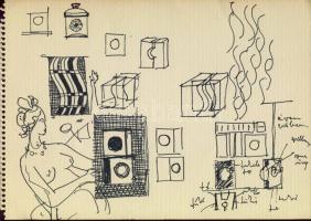 15 db karikatúra, rajz és vázlat különböző művészektől (érdekes tétel)