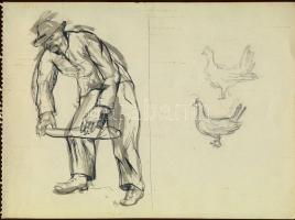 15 db karikatúra, rajz és vázlat különböző művészektől (érdekes tétel)