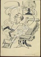 15 db karikatúra, rajz és vázlat különböző művészektől (érdekes tétel)