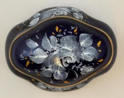 Herend jelzéssel kobaltkék virágmintás bonbonier, kézzel festett, jelzett, hibátlan, 8x5x5 cm