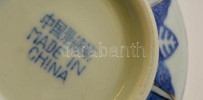 Kínai porcelán leveses tálak, 3 db + 3 db porcelán kanál, jelzett, d: 11,5 cm, m: 5,5 cm, h: 13 cm