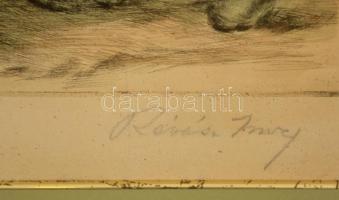 Révész Imre (1859-1945): Hazafelé. Színezett rézkarc, papír, jelzett, üvegezett keretben, 29×37 cm