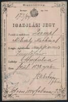 1884 Sopron, igazolási jegy / Legitimationskarte, okmánybélyeggel