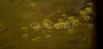 Verőczei jelzéssel: Vitorlás partközelben. Akvarell, karton, üvegezett keretben, 29x21 cm