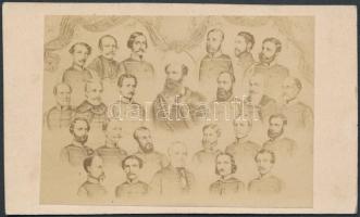 1848 Az első magyar felelős kormány 1848 (Batthyány-kormány), valamint a szabdságharc tábornokai keményhátú fotó, 6x10 cm