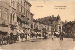 Bucharest, Bukarest; Calea Victoriei / Viktoria Strasse / street view with hotel and shops (EK)