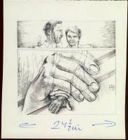 14 db rajz, karikatúra, grafika különböző művészektől (mindegyik szignált) Szép tétel jelképes áron!