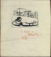 14 db rajz, karikatúra, grafika különböző művészektől (mindegyik szignált) Szép tétel jelképes áron!