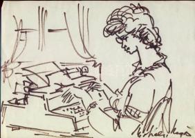 14 db rajz, karikatúra, grafika különböző művészektől (mindegyik szignált) Szép tétel jelképes áron!