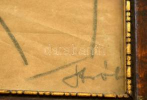 Stróbl Zsófia (1866-1941): Halmay Zoltán olimpiai bajnok úszó karikatúrája, ceruza, papír, jelzett, ...