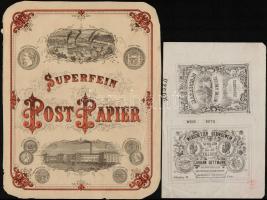 2 db reklámpapír (Superfein Rostpapier, Werschetzer Gebirgswein), szakadással, hiánnyal