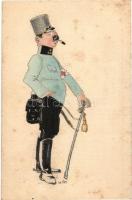 6 db RÉGI katonai motívumlap, K.u.K. tábori karikatúrák, köztük 1 fotó / 6 pre-1945 military motive ...