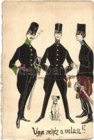 6 db RÉGI katonai motívumlap, K.u.K. tábori karikatúrák, köztük 1 fotó / 6 pre-1945 military motive ...