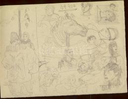 15 db rajz, karikatúra, grafika különböző művészektől egyedi technika (majdnem mindegyik szignált) S...