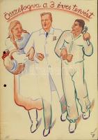 15 db rajz, karikatúra, grafika különböző művészektől egyedi technika (majdnem mindegyik szignált) S...