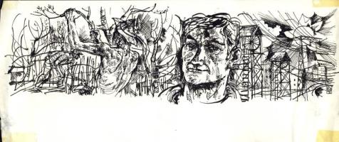 Szőnyi Gyula szignált grafika tus 28x12 cm