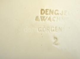 cca 1850 Görgény fazekas tál, mázas keménycserép,  kézzel festett, apró máz hibákkal, jelzett (Dengj...